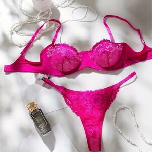 Elegant Pink Lace Lingerie Set
